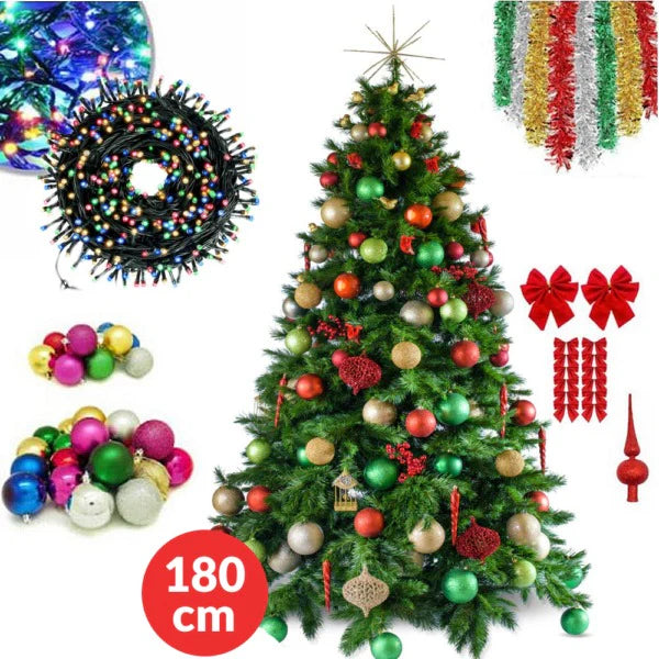 Brad de Craciun 180cm + Set complet accesorii pentru impodobit