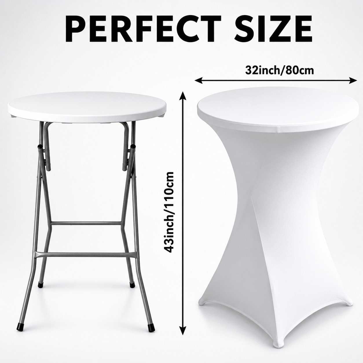 Masă Înaltă Pliabilă AT-2061, Ø80 cm, 110 cm Înălțime, Husă Elastică Inclusă, Cadru Metalic