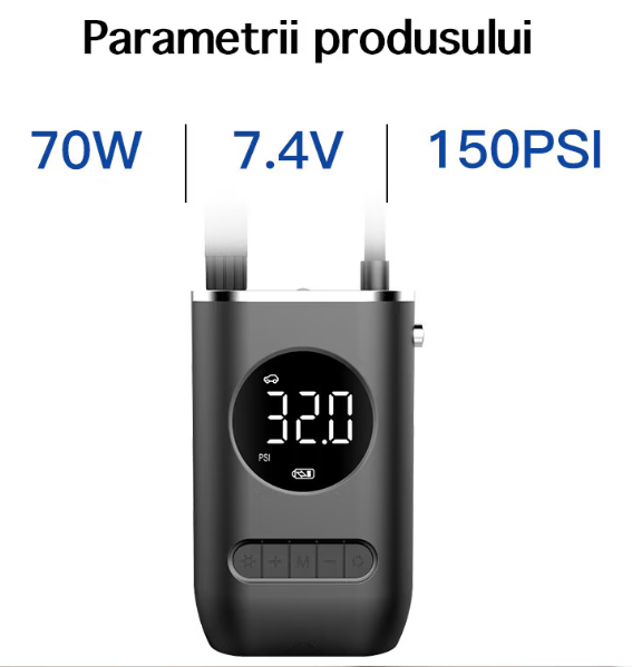 Pompa de aer electrica pentru masina (Compresor), Multifunctionala, 4000 mAh, 120W, afisaj digital LCD, lanterna LED, incarcare USB, Portabila