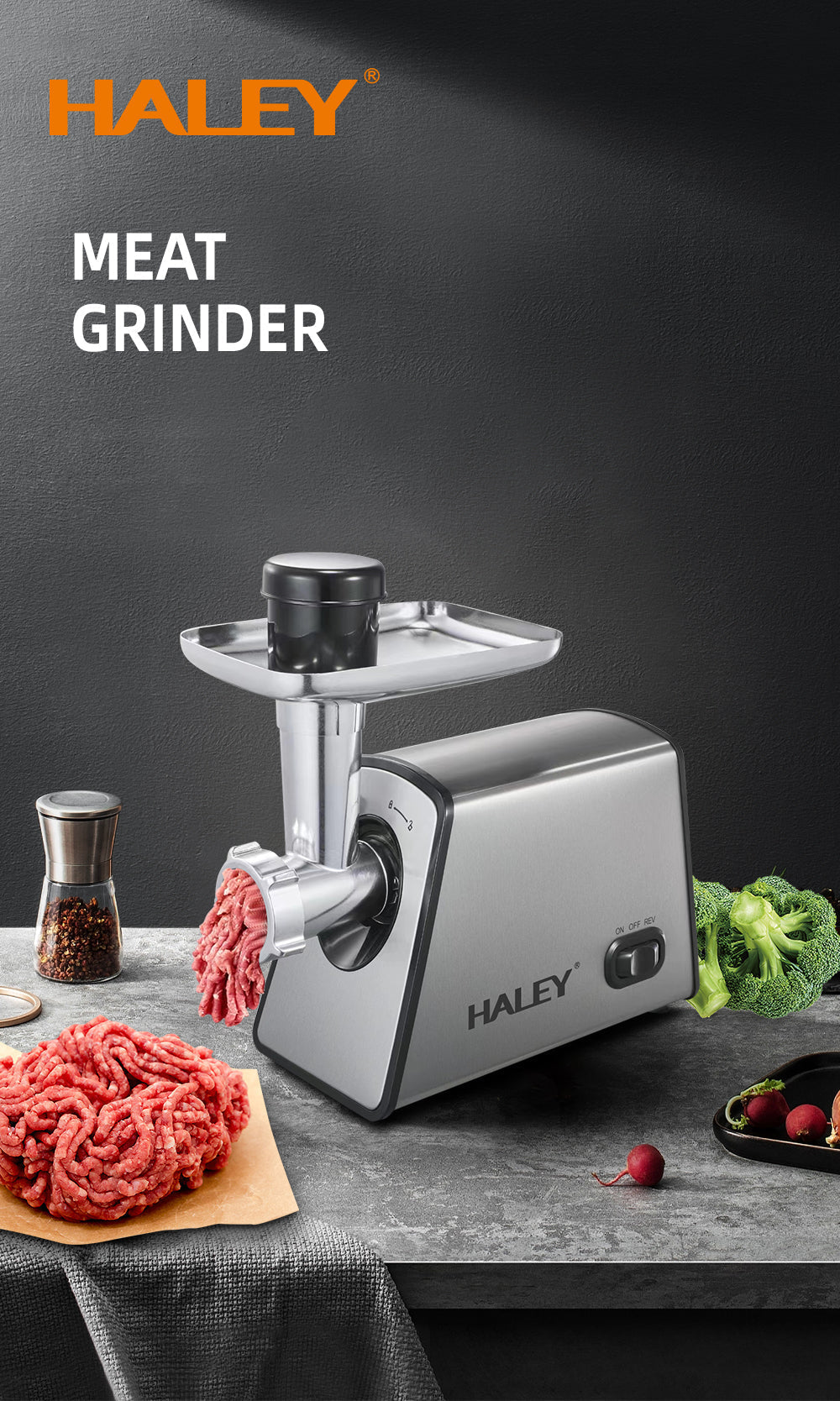 Mașină de Tocat Carne HALEY 2600W, Cutter cu Torsiune Mare, Oțel Inoxidabil, Port Mare de Alimentare, Ușor de Curățat