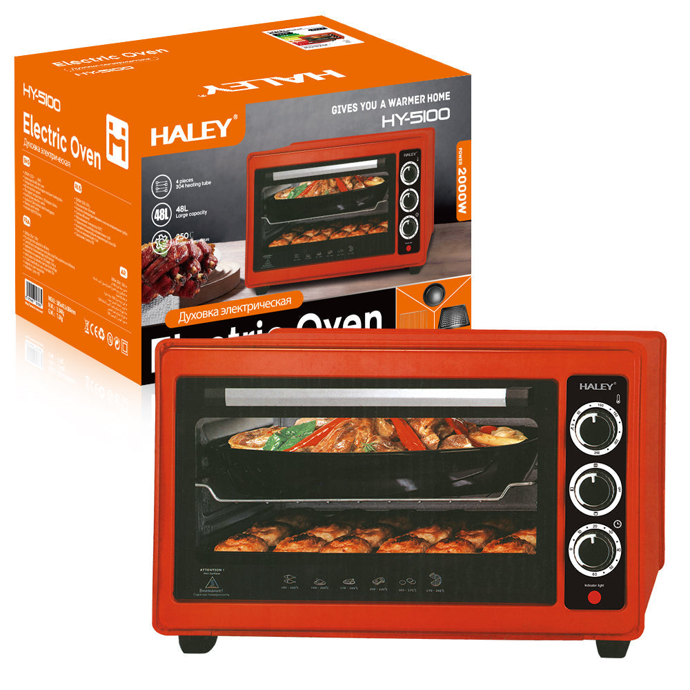 Cuptor cu Microunde HALEY 2000W, 48L – Roșu, Încălzire 360°, Design Separabil, Timer, Tuburi 304, Operare Simplă