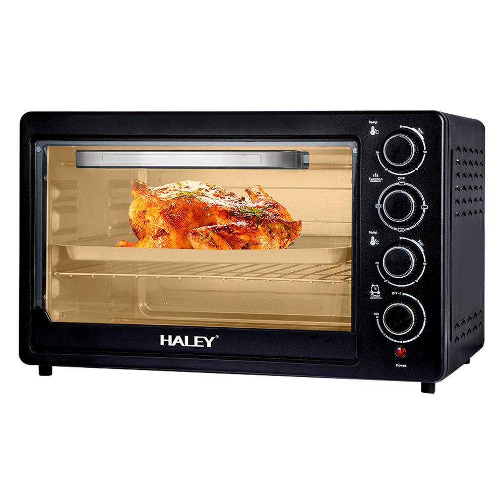 Cuptor Electric HALEY 48L, 2000W cu Convecție 360° Hot Air, Grătar și Tavă Incluse, 4 Elemente de Încălzire, Negru – Ideal pentru Gătit Rapid și Uniform