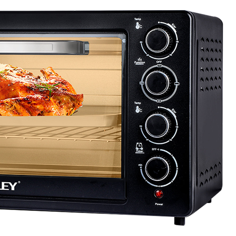 Cuptor Electric HALEY 48L, 2000W cu Convecție 360° Hot Air, Grătar și Tavă Incluse, 4 Elemente de Încălzire, Negru – Ideal pentru Gătit Rapid și Uniform