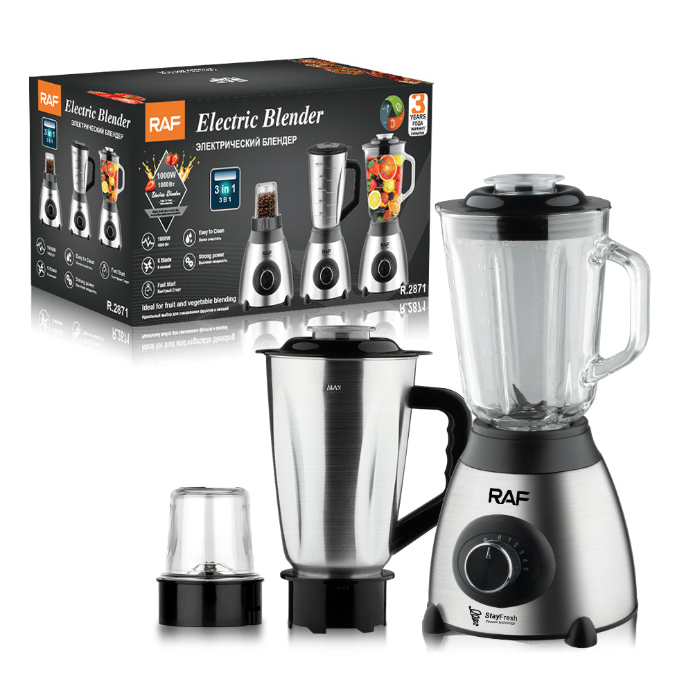 Blender electric din inox RAF R.2871 , 3 in 1 ,1000 W, râșniță inclusă