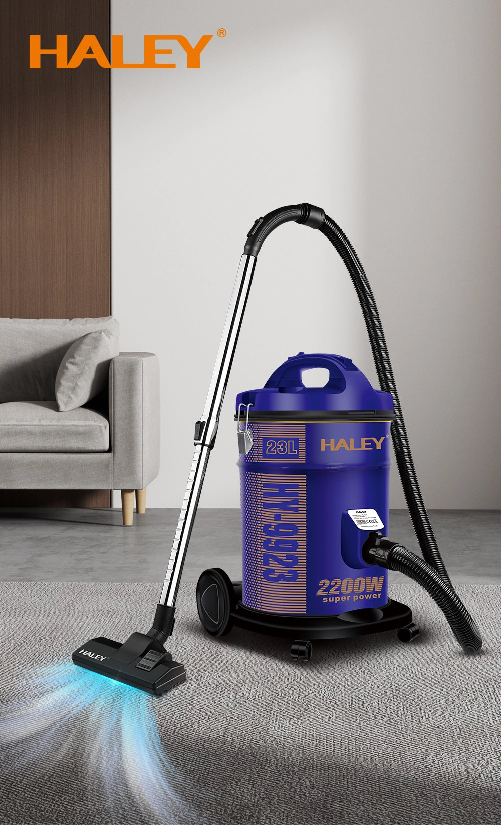 Aspirator cu Sac HALEY HY-9923, 2200W, Capacitate Rezervor 23L, Funcționare Uscat, Mov