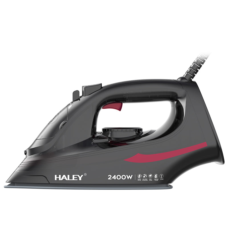 Fier de călcat cu abur HALEY HY-2060, 2400W, Talpă ceramică, Abur vertical, Auto-curățare, Cablu 1.5m, Negru