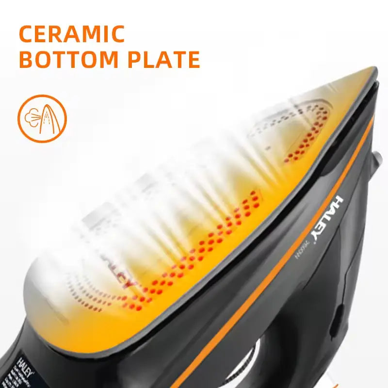 Fier de călcat cu abur HALEY HY-2053, 2600W, Talpă ceramică, Rezervor 350ml, Funcție Abur Vertical, Auto-curățare, Anti-Picurare, Negru/Portocaliu