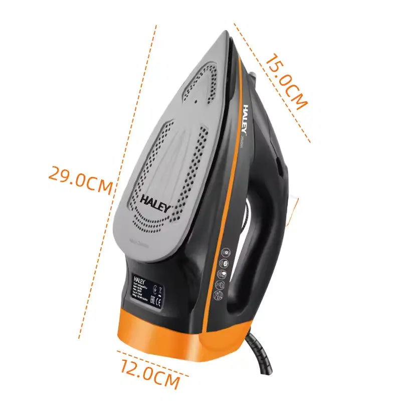 Fier de călcat cu abur HALEY HY-2053, 2600W, Talpă ceramică, Rezervor 350ml, Funcție Abur Vertical, Auto-curățare, Anti-Picurare, Negru/Portocaliu