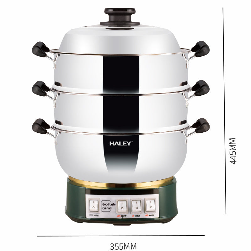 Vas Electric Multifuncțional HALEY HY-501, 2100W, Inox Premium cu Abur pe Două Nivele, Ideal pentru Gătit Sănătos Acasă sau la Hotel