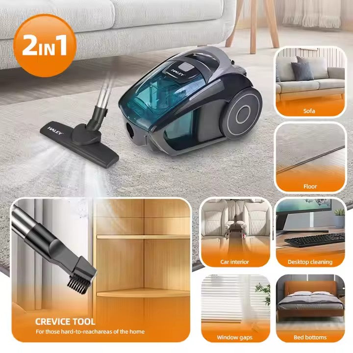 Aspirator Fără Sac de 1,5 Litri, 1200W, HALEY, Aspirator cu Recipient, Negru/Albastru