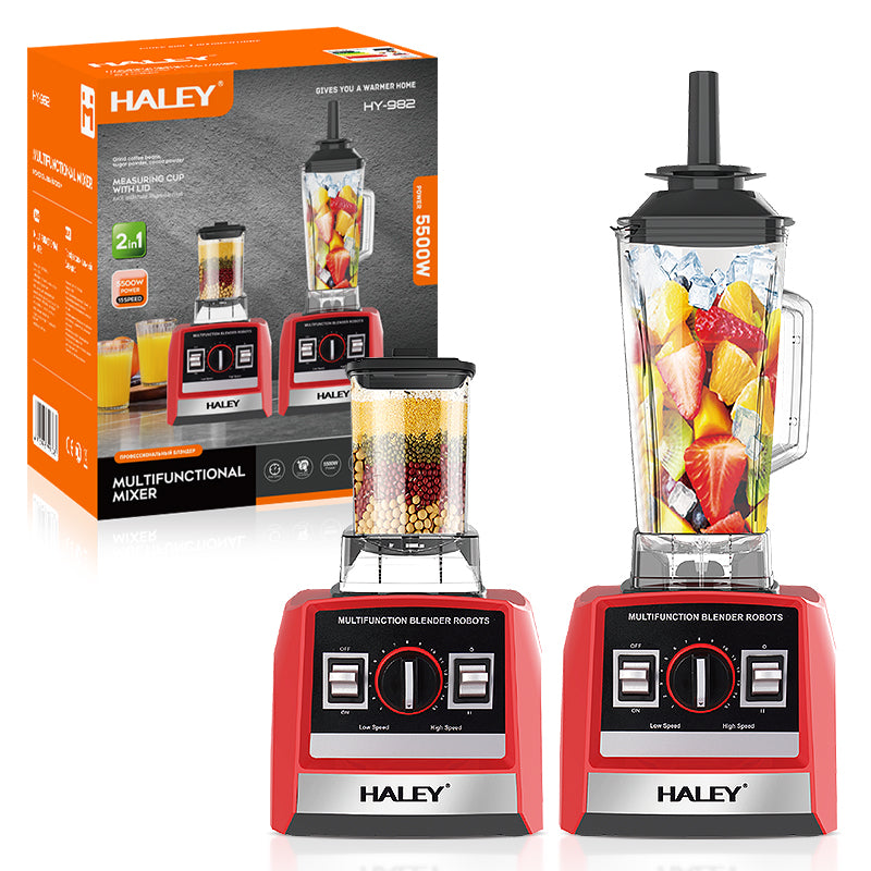 Blender Profesional HALEY HY-982, 5500W, Recipient 2.5L, Lame din Oțel Inoxidabil, Funcționare Umed/Uscat, Roșu/Negru
