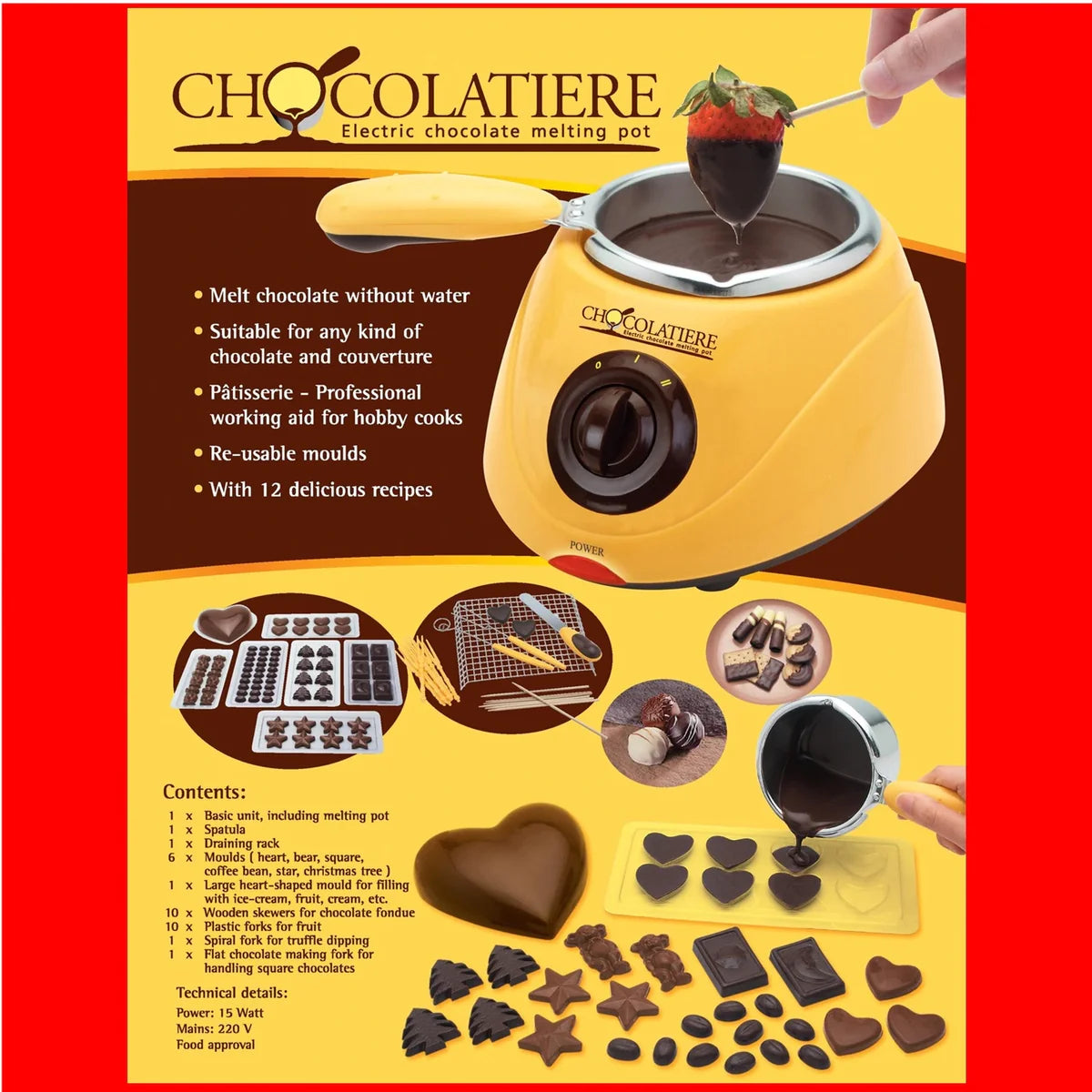 Aparat electric pentru topit ciocolata + set fondue - chocolatiere