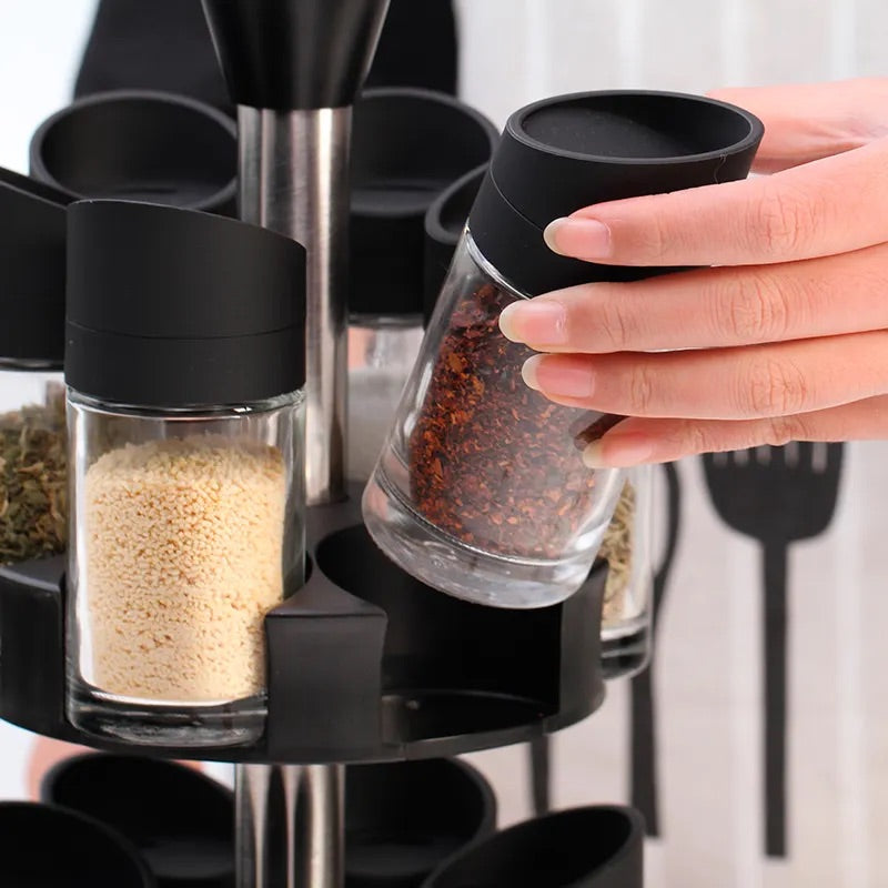 Set 6 recipiente pentru condimente cu suport rotativ