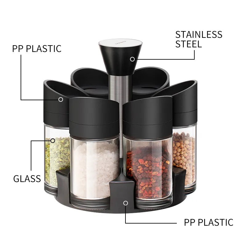 Set 6 recipiente pentru condimente cu suport rotativ