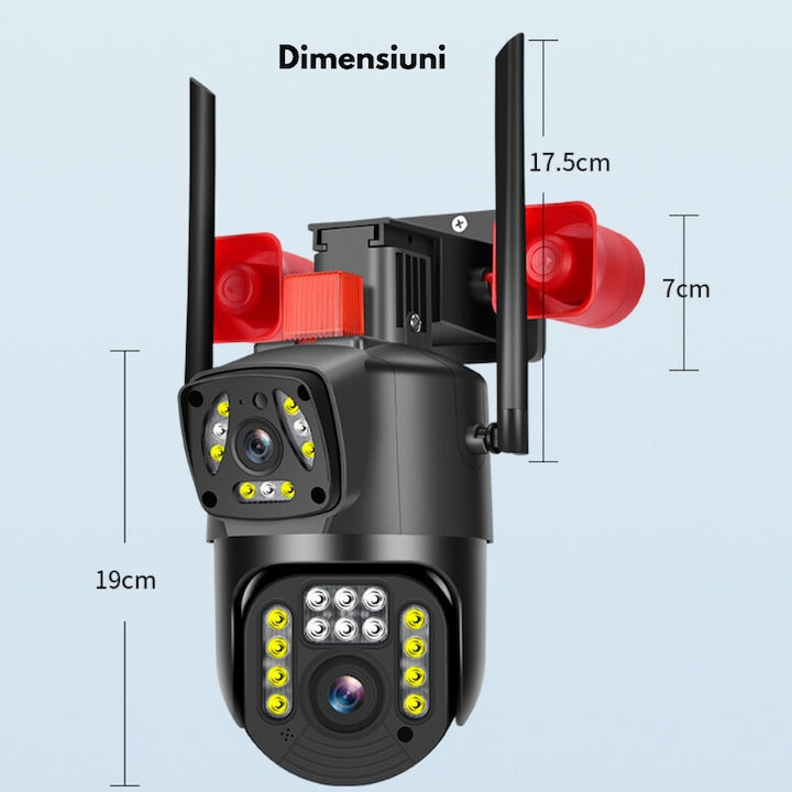 Camera de supraveghere 4G Wi-Fi cu 3 lentile, 12mp, zoom 10X, detectare miscare si alarma, control complet prin aplicatie ,Night vision