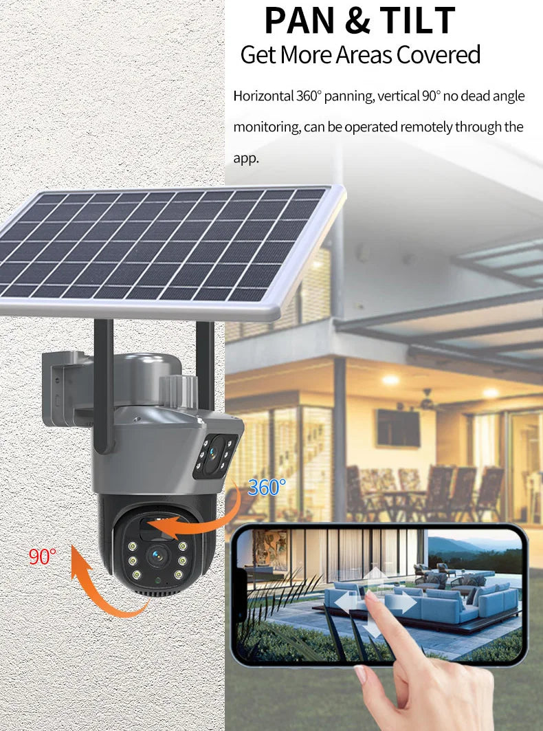 Cameră de supraveghere Duala 6 MP, 4G SIM , Senzor de mișcare, cu Panou Solar integrat pentru exterior , rezoluție 2K