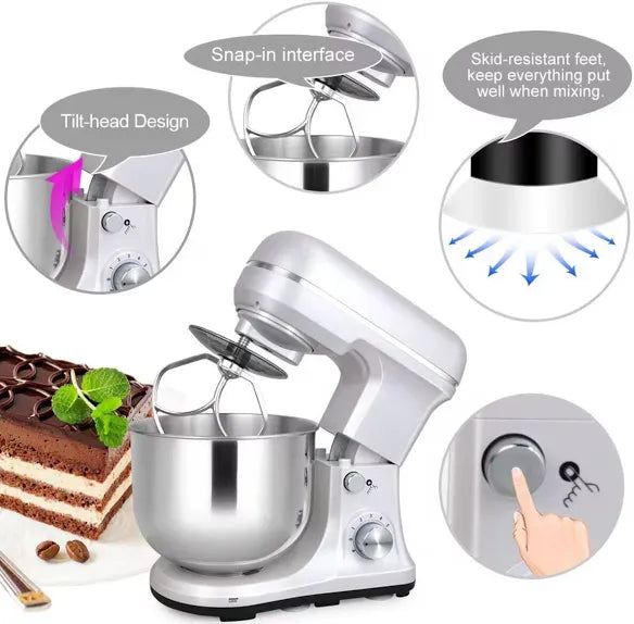 Robot de bucătărie  cu bol Profesional Hoffmans 1200 W, 8L , 4 Accesorii , 6 Trepte , Funcție Turbo , bol inox , Protecție Anti- Stropire , Frământare