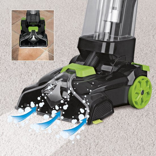 Aspirator fara sac 3 in 1, Hoffmans, mana/vertical, spala podelele, 1200W, 2 recipiente, negru-rosu