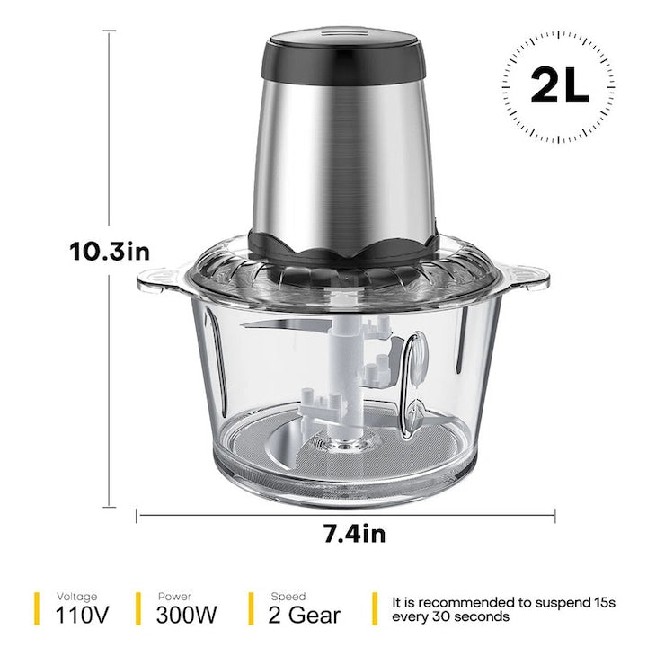 Tocator electric inox, Capacitate mare, usor de curatat, 2L,4 Lame Inox, 1800W, 2 viteze