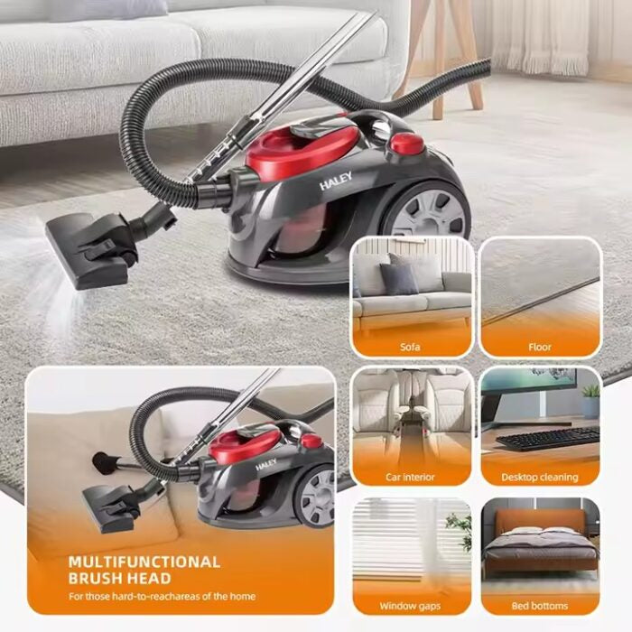 Aspirator cu Saci de 1,5 Litri, 3000W, HALEY, Aspirator cu Recipient, Rosu/Negru