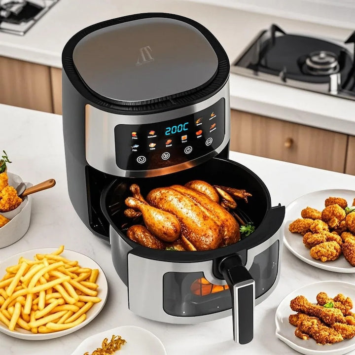 Friteuză cu Aer Cald AT PERFORMANCE 8L, 10 Programe Smart, 2800W, Panou Tactil, Circulație 3D Aer Fierbinte, Teflon Non-Stick + 100 Bucăți Hârtie de Copt CADOU