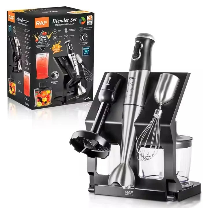 Blender RAF R3004, 5 In 1, 500W, Recipient De 500ml, 700ml, Tel Si Suport, 2 Viteze, 4 Lame Din Otel, 40 Cm