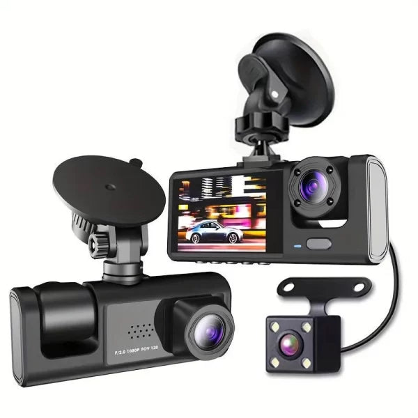 Camera auto tripla FullHD, 3 camere-fata/spate/interior, ecran 2”, G Senzor