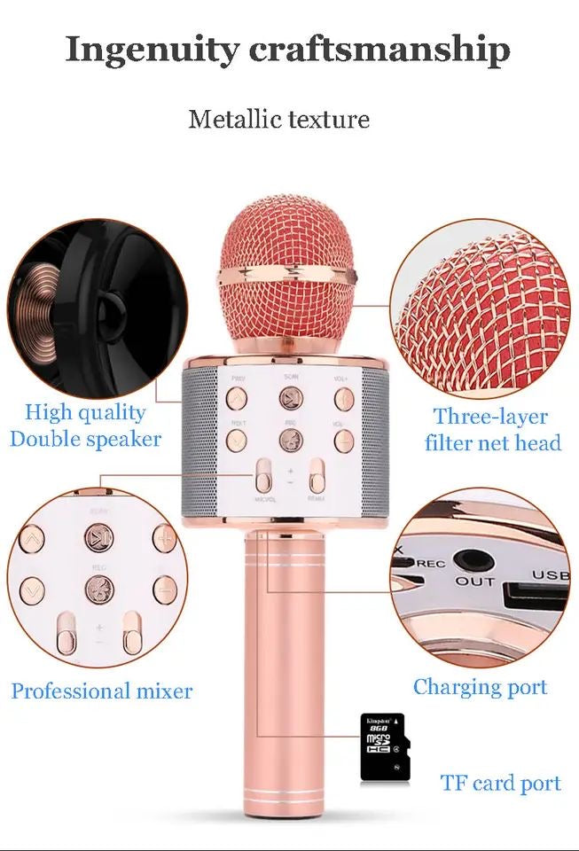 Microfon wireless pentru karaoke, cu bluetooth