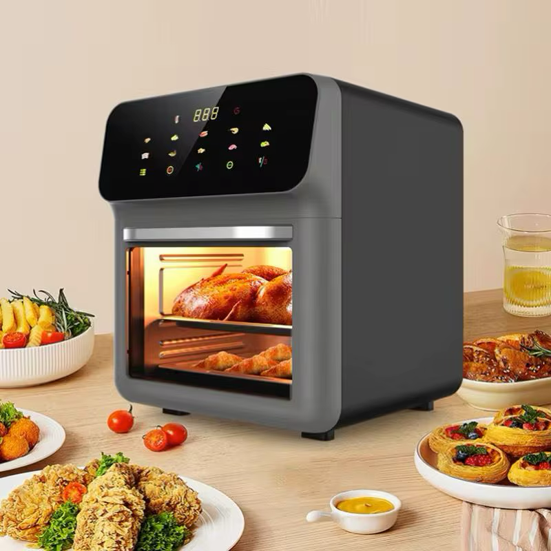 Friteuza cu Aer Cald Hoffmans , Airfryer, Capacitate 12L, 2400W, 10 Programe, Multifunctional, Temperatura Ajustabila, Ecran cu Touch Screen, Manusa si 2 Tavi Incluse
