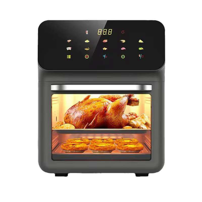 Friteuza cu Aer Cald Hoffmans , Airfryer, Capacitate 12L, 2400W, 10 Programe, Multifunctional, Temperatura Ajustabila, Ecran cu Touch Screen, Manusa si 2 Tavi Incluse
