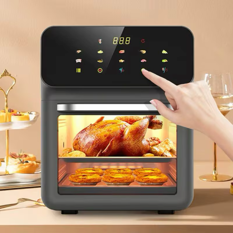 Friteuza cu Aer Cald Hoffmans , Airfryer, Capacitate 12L, 2400W, 10 Programe, Multifunctional, Temperatura Ajustabila, Ecran cu Touch Screen, Manusa si 2 Tavi Incluse