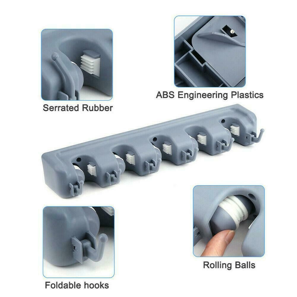 Suport multifunctional pentru mopuri si maturi Gigicial, compact, cu drenaj, 30x10x5cm