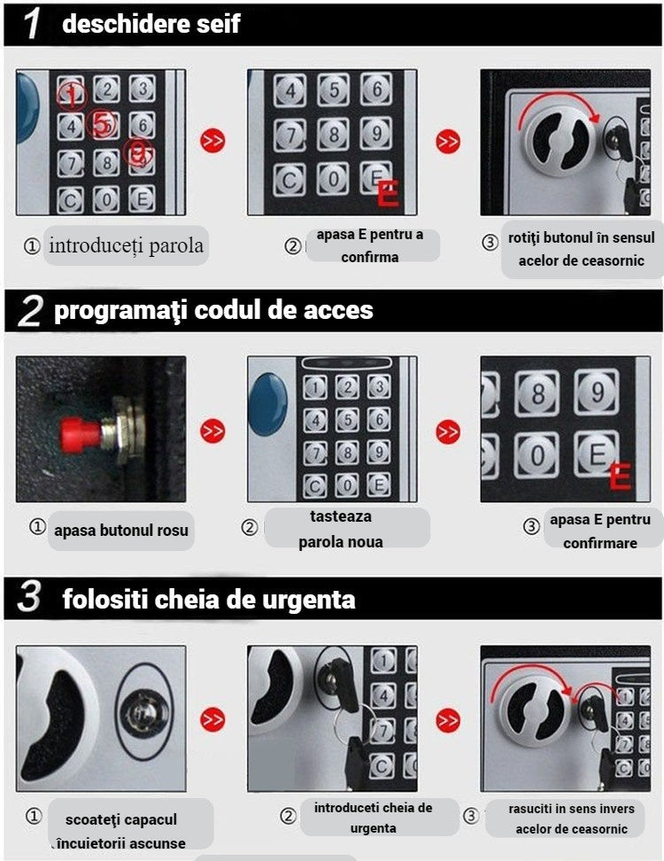 Seif din otel cu inchidere electronica si cheie