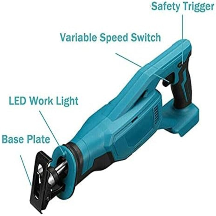 Fierastrau tip sabie 3000rpm LETHMANN, cu 2 acumulatori 48V, 5000mAh,mandrina autoblocanta, 4 bucati panza diferite modele,1 incarcator, valiza compacta de transport, Albastru