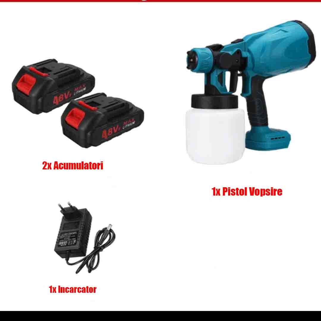 Aparat Profesional De Vopsit Și Zugrăvit ,Electric, Cu Rezervor De Vopsea, 800 ml si 2 Acumulatori, 36V, Portabil