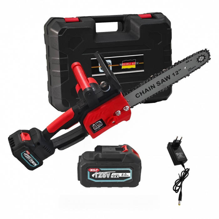 Drujba German Meister cu 2 Acumulatori 128V 8AH, Sistem ungere lant, Lama 12 inch