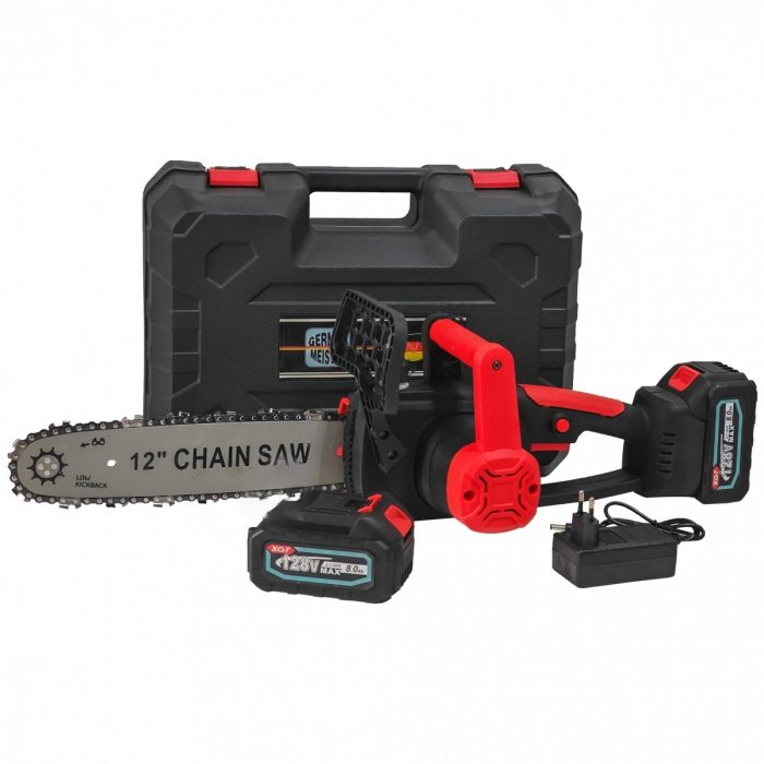 Drujba German Meister cu 2 Acumulatori 128V 8AH, Sistem ungere lant, Lama 12 inch