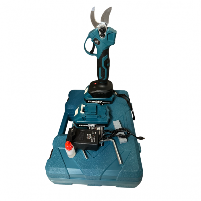 Foarfeca Electrica cu 2 Acumulatori 24V 5AH, pentru vie, crengi, 2 trepte de taiere, German Meister