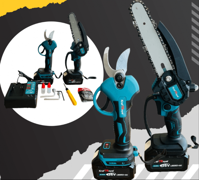 Trusa Foarfeca + Mini Drujba cu 2 Acumulatori 36V 8AH, KraftRoyal, 2 lanturi incluse + TRANSPORT GRATUIT