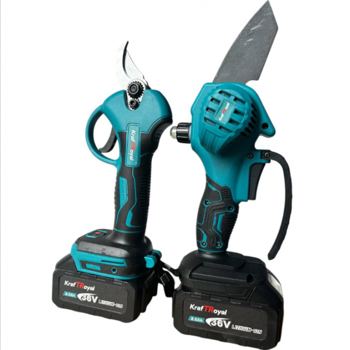 Trusa Foarfeca + Mini Drujba cu 2 Acumulatori 36V 8AH, KraftRoyal, 2 lanturi incluse + TRANSPORT GRATUIT