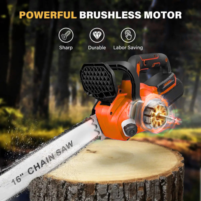 Drujba Electrica fara Fir, 16 inch, cu 2 Acumulatori 48V 6Ah, Motor Brushless, 2300W, Sistem Ungere Lant, Taiere 40 cm