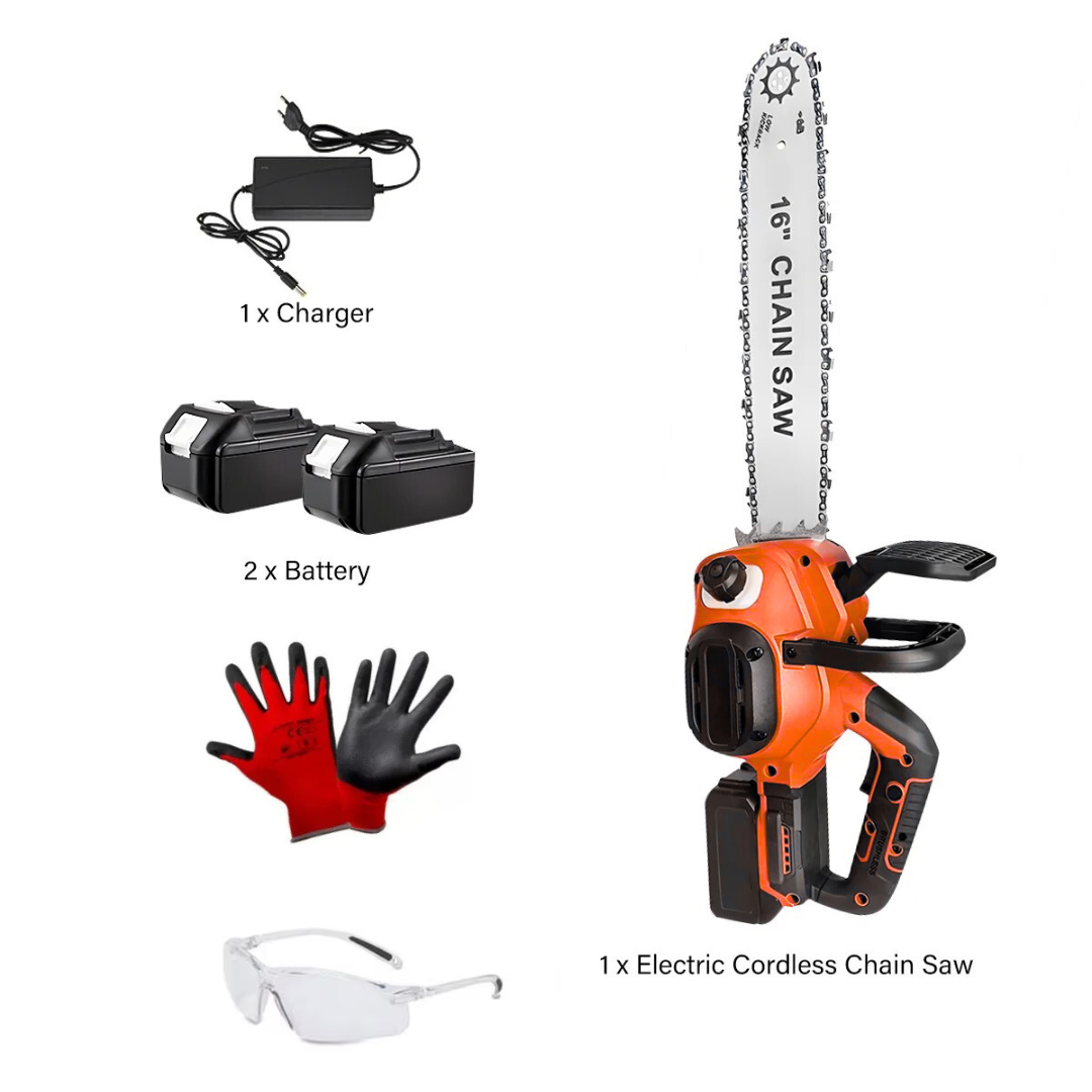 Drujba Electrica fara Fir, 16 inch, cu 2 Acumulatori 48V 6Ah, Motor Brushless, 2300W, Sistem Ungere Lant, Taiere 40 cm