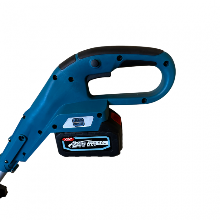 Motocoasa Electrica Profesionala German Meister, cu 2 Acumulatori 24V 5AH, Disc 230 mm, Unghi taiere reglabil+ TRANSPORT GRATUIT