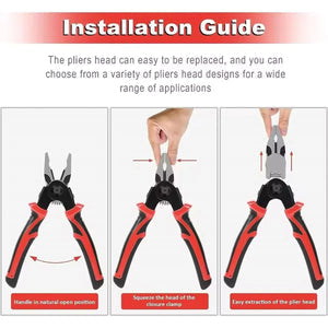 Clește multifuncțional 5 în 1 cu capete interschimbabile, Patent, Taietor Cablu, Dezizolator, Cleste Sertizare, Foarfeca de tabla, cap interschimbabil, maner ergonomic, izolat electric
