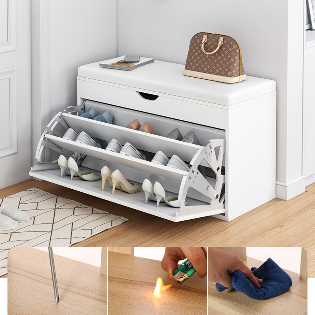 Dulap pentru pantofi tip bancheta, 80x 30 x 50 cm, Alb/Maro