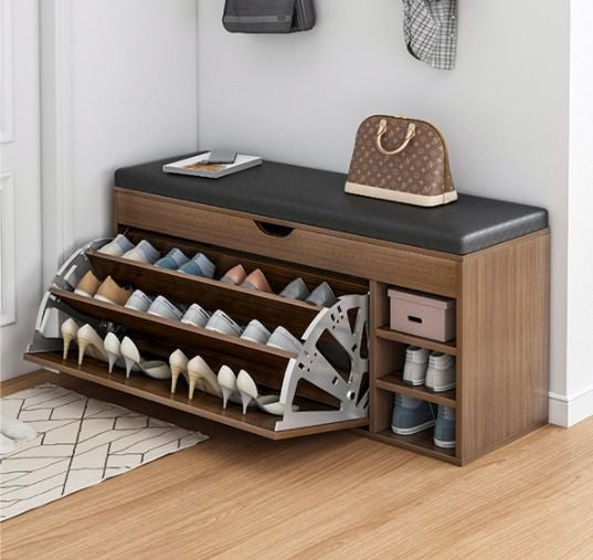 Dulap pentru pantofi tip bancheta, 80x 30 x 50 cm, Alb/Maro