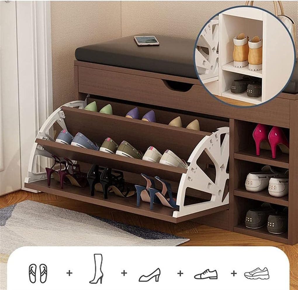 Dulap pentru pantofi tip bancheta, 80x 30 x 50 cm, Alb/Maro