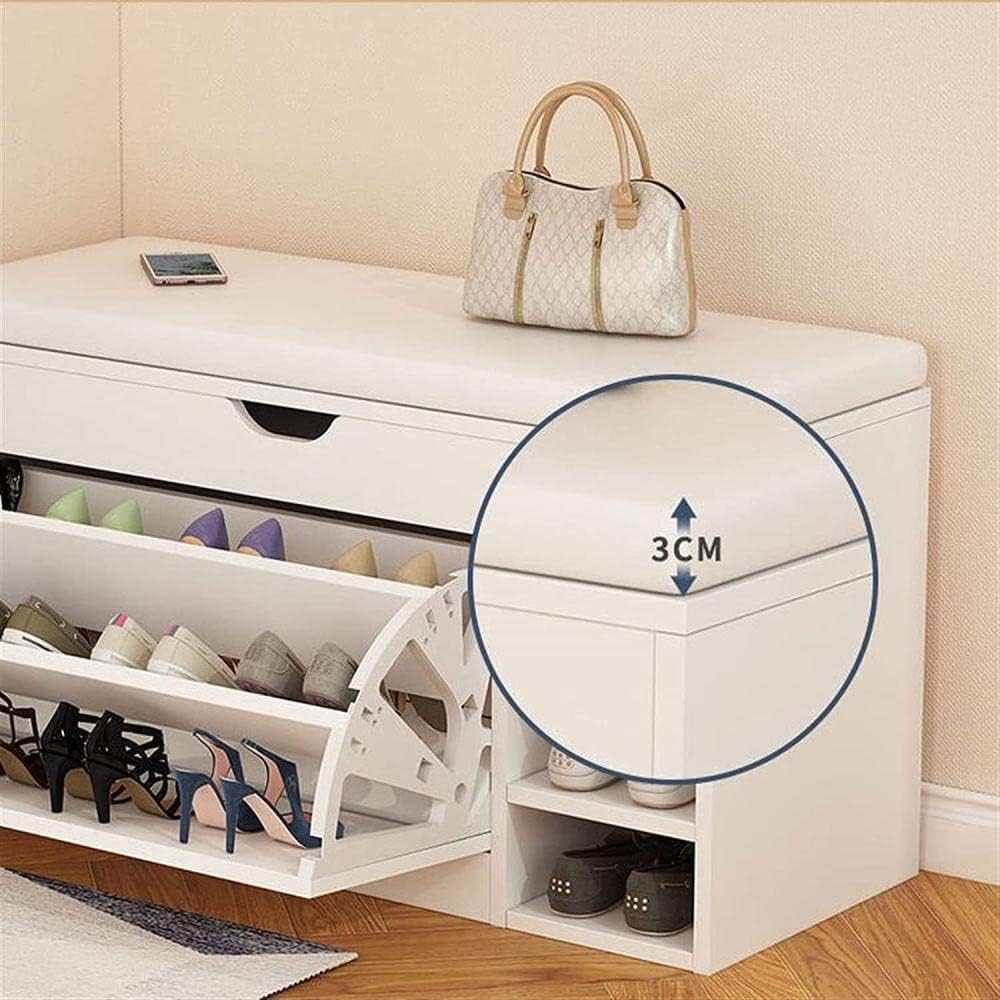 Dulap pentru pantofi tip bancheta, 80x 30 x 50 cm, Alb/Maro