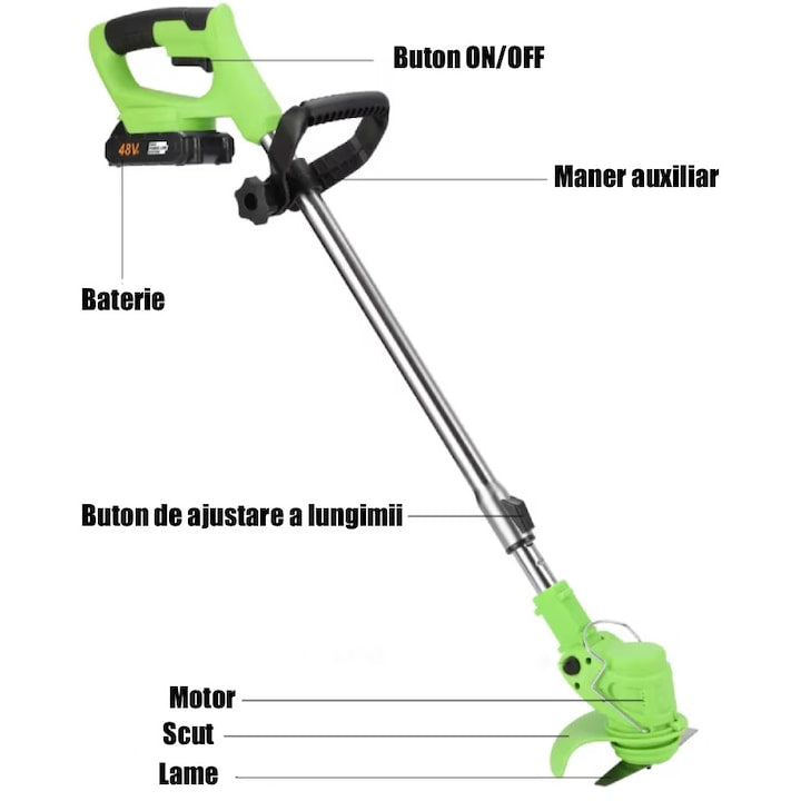 Motocoasa electrica roti 36V, 4000 mAh, 18000 RPM, cu acumulatori
