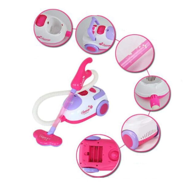 Set de Joaca Interactiv si Educativ, pentru Copii Banc de Curatenie cu Aspirator Functional, Mop, Faras, Perie, Matura, si Accesorii de Curatat, Roz